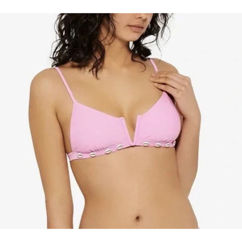 Hula Honey Pink Shell Trim Bikini Top Tie Back Triangle Swim Juniors XS NWOT